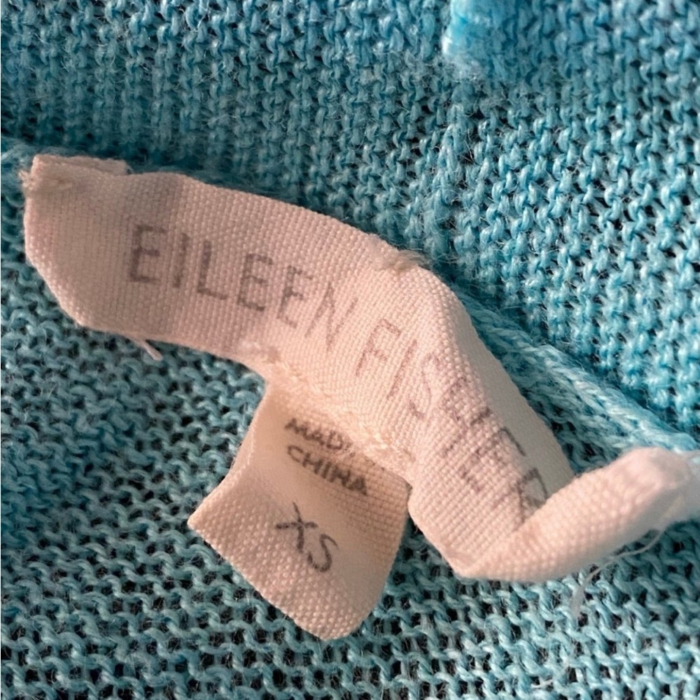 Eileen Fisher Blue Linen Cardigan XS Open Front Lightweight Relaxed Sweater - Picture 9 of 10